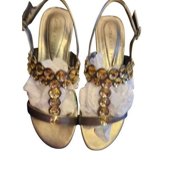 LAURA ASHLEY NWT BEAUTIFUL COLOR PEQTER SANDALS WITH CRYSTALS SIZE 6.5M - Picture 4 of 7